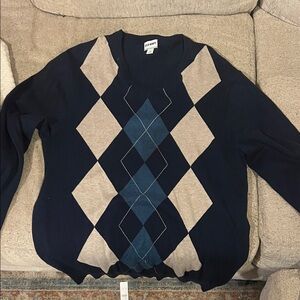 J. Crew Navy and Beige Argyle Crewneck Sweater